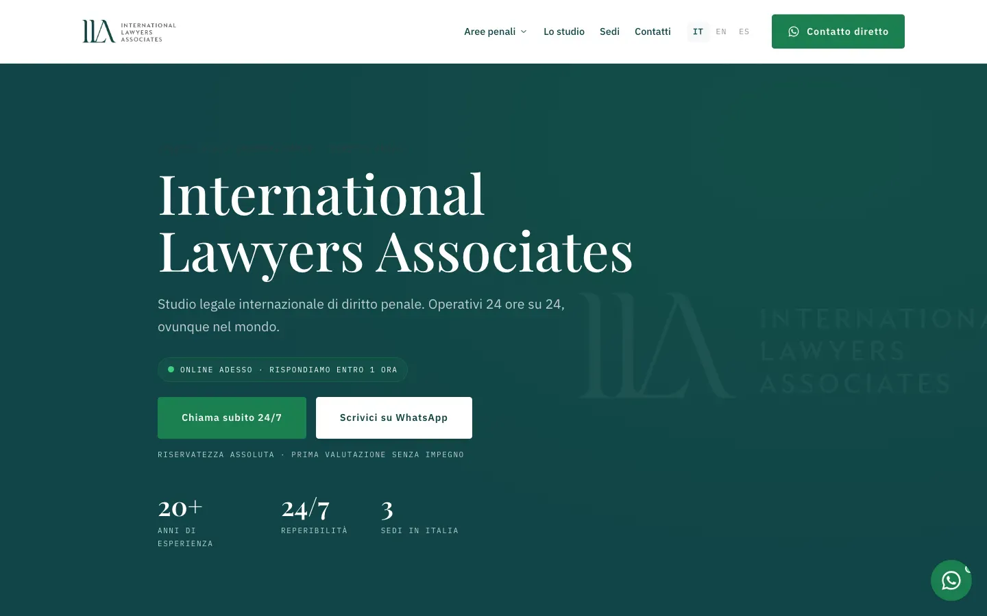 Home page del sito International Lawyers Associates (internationallawyersassociates.com)